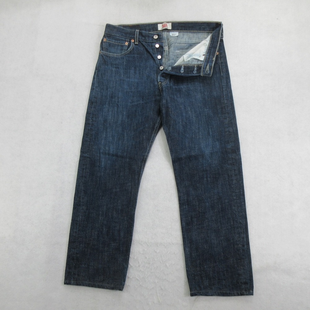 Levis 501 Mens Jeans 32X27 (Tag34x32) Dark Wash Straight Leg Button Fly